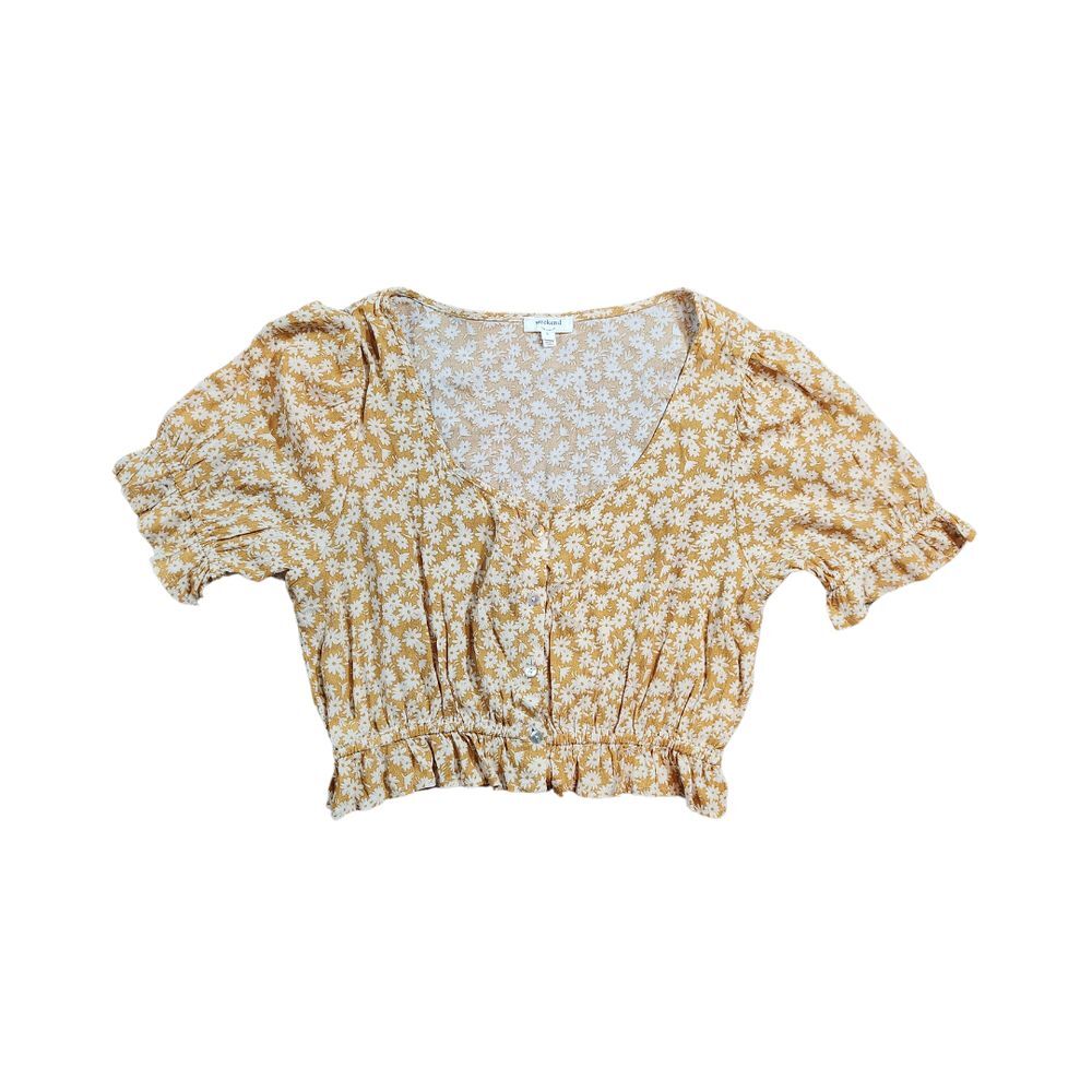 Weekend Los Angeles Peplum‎ Crop Top Floral Yellow Daisey Size Large